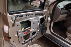 an open car door without a door panel